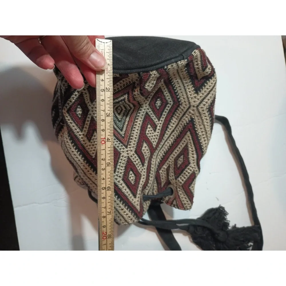 Forever 21 Woven Jacquard Drawstring Bucket Backpack Geometric Tribal Boho Small